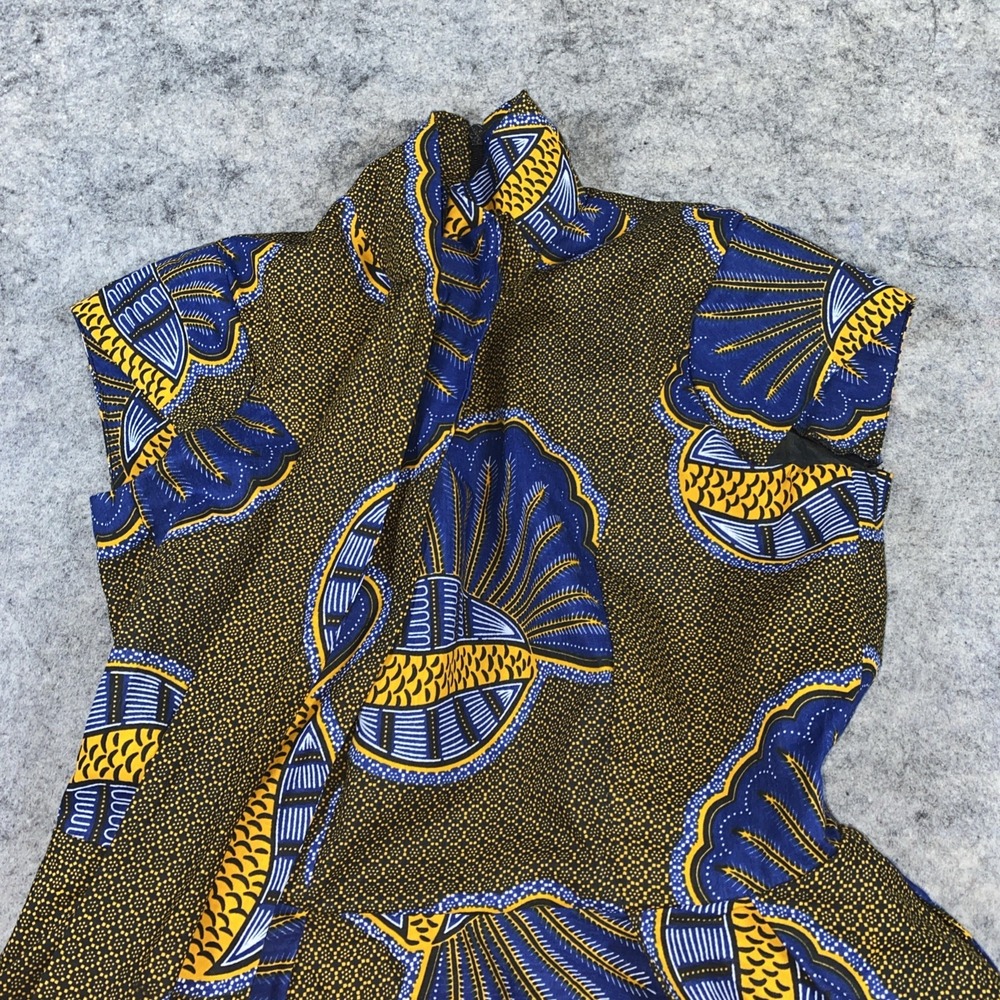 Ray Darten Gown Women's L Navy Blue & Yellow Seashell Ayoade African‎ High Low - Picture 10 of 16